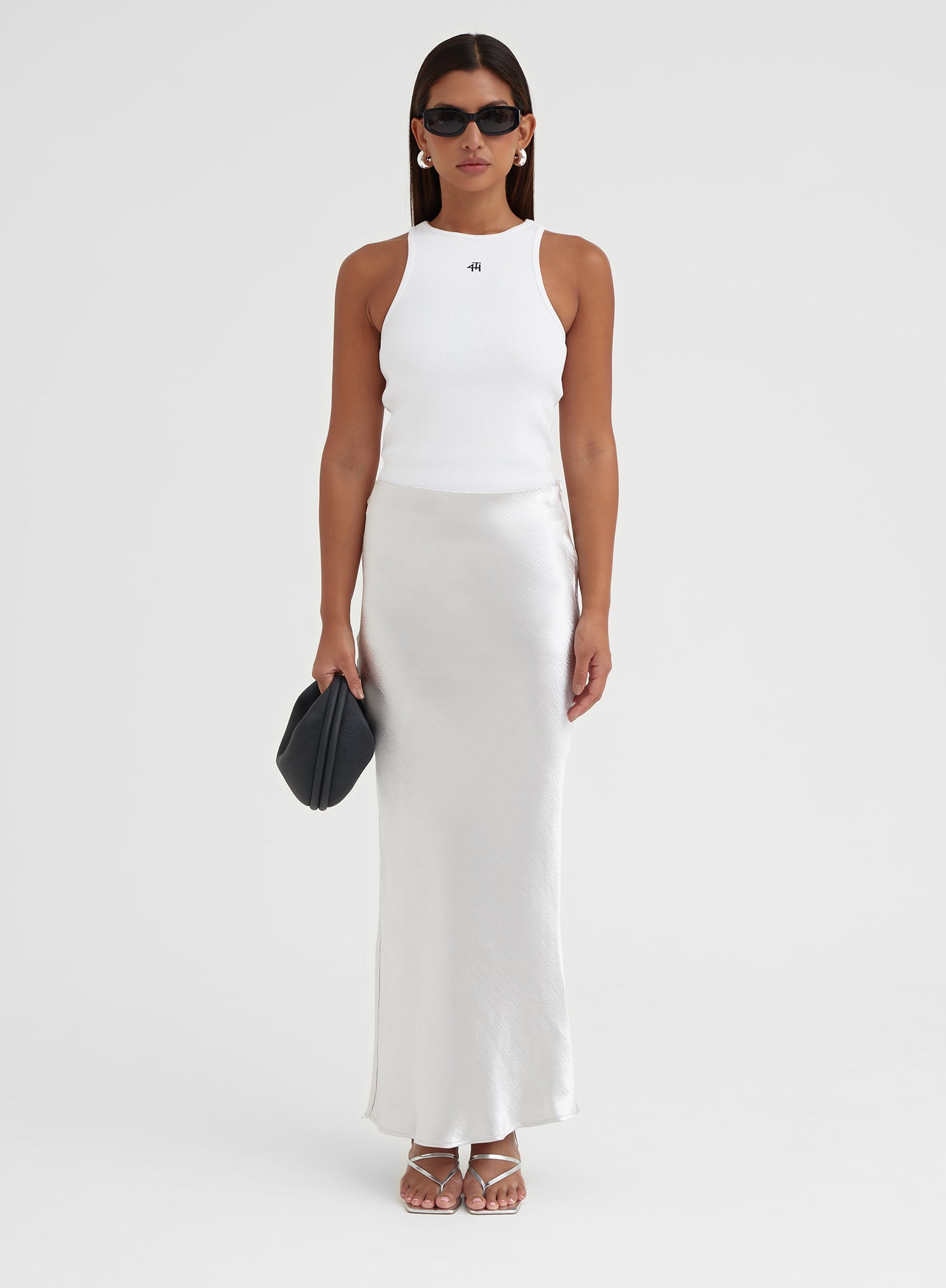 Silver Satin Midaxi Skirt